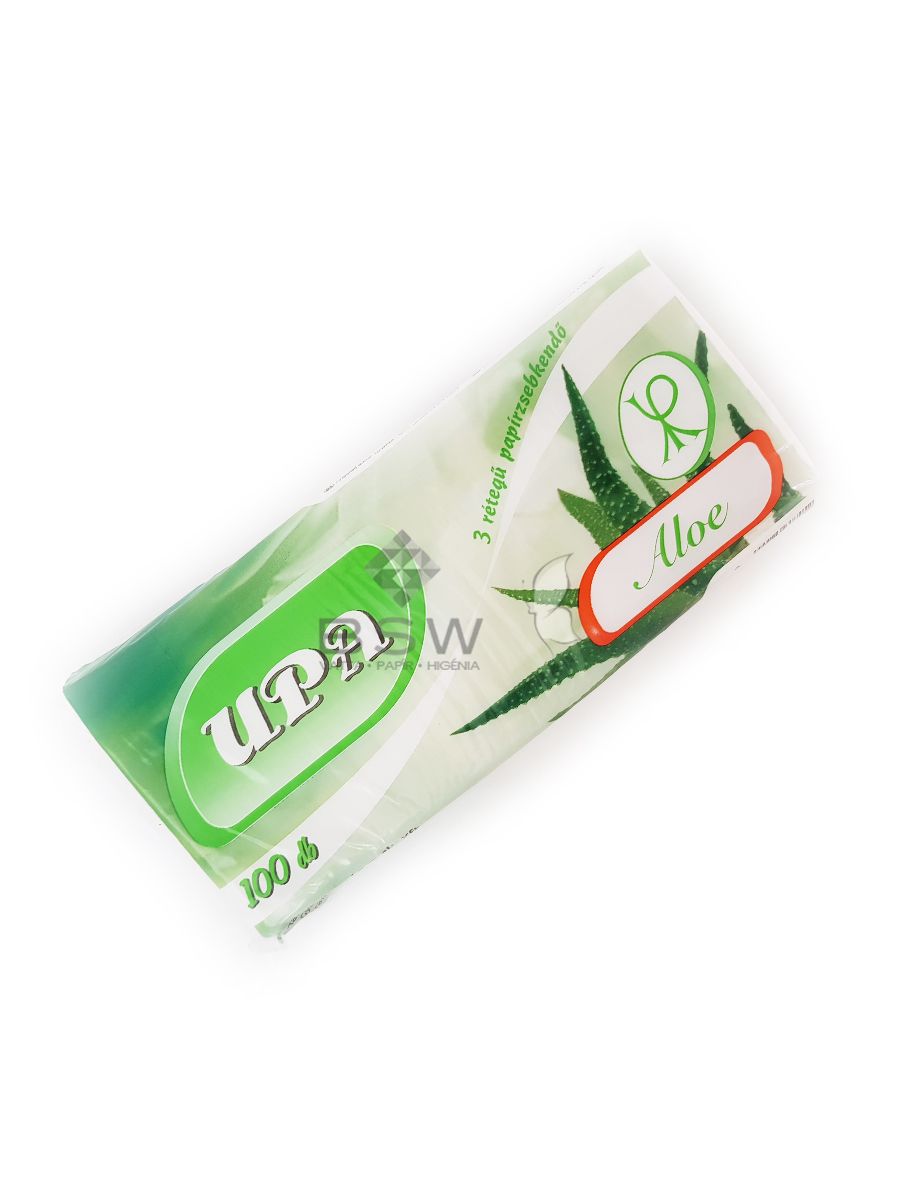 UPA papír zsebkendő, aloe vera, 3 rétegű, 100 db, 20x15
